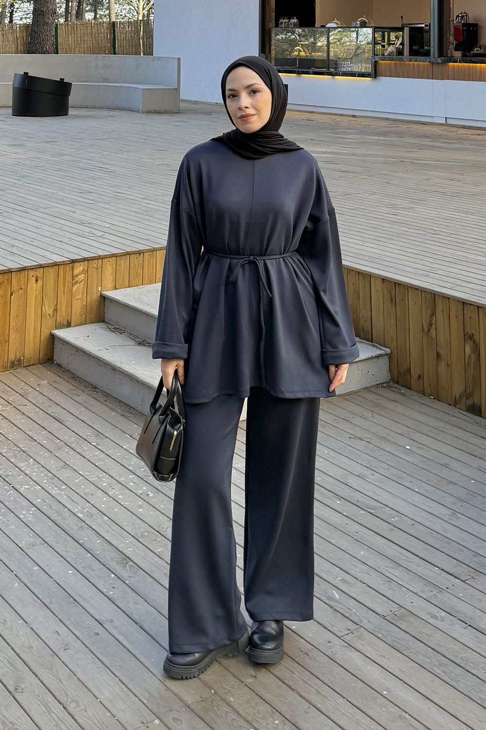 Lamelif Bağlama Detaylı Oysho Takım Antrasit