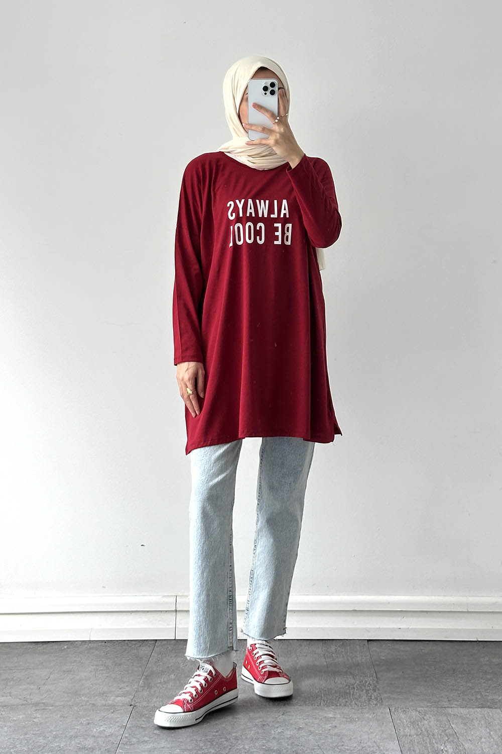 Lamelif Always Be Cool Baskılı Sweat Bordo