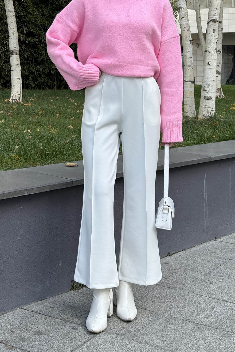 Lamelif Çımalı Scuba Pantolon Beyaz