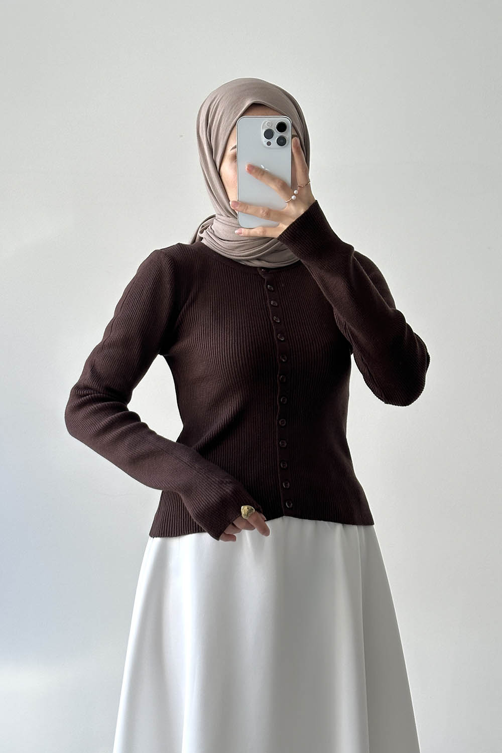 Lamelif Fitilli Düğmeli Hırka Acı Kahve