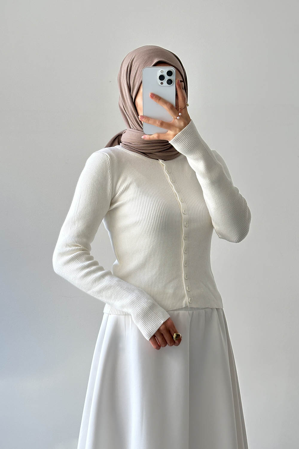 Lamelif Fitilli Düğmeli Hırka Kemik