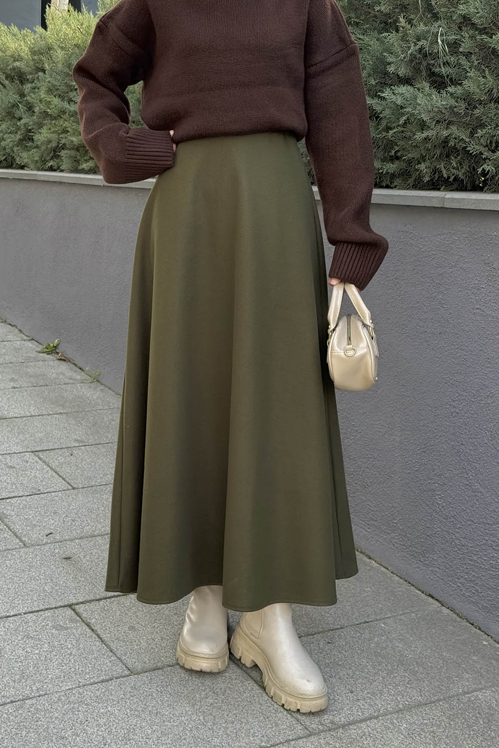 Lamelif Kaşe Etek Haki