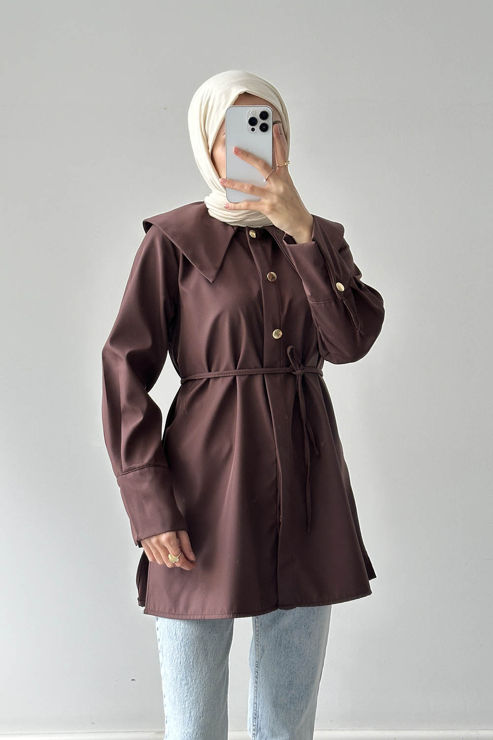 Lamelif Sivri Yaka Gömlek Acı Kahve