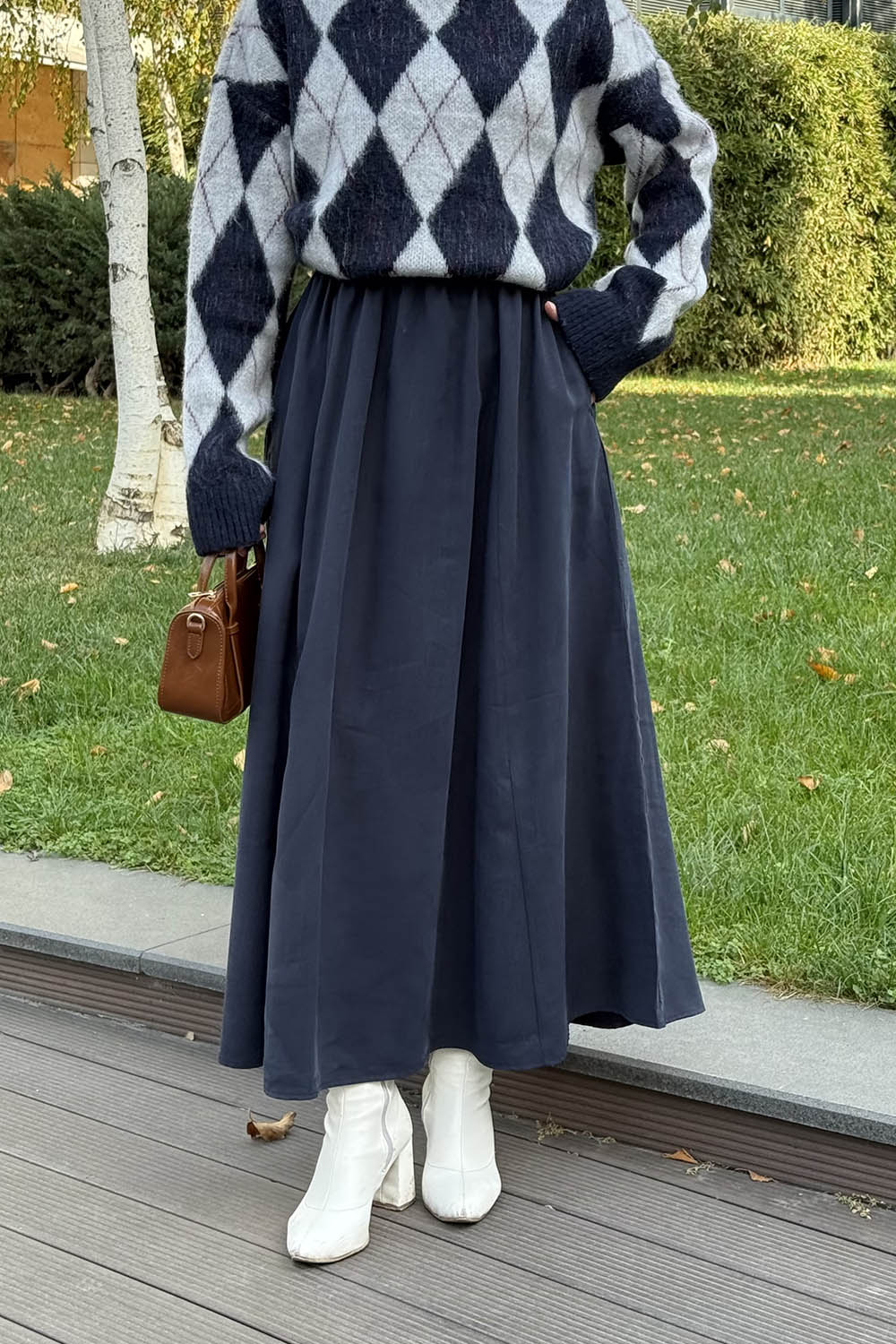 Lamelif Tensel Tesettür Etek Lacivert