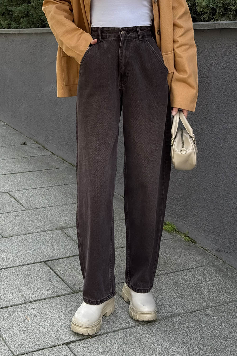 Lamelif Yan Cep Detaylı Boyfriend Pantolon Kahve