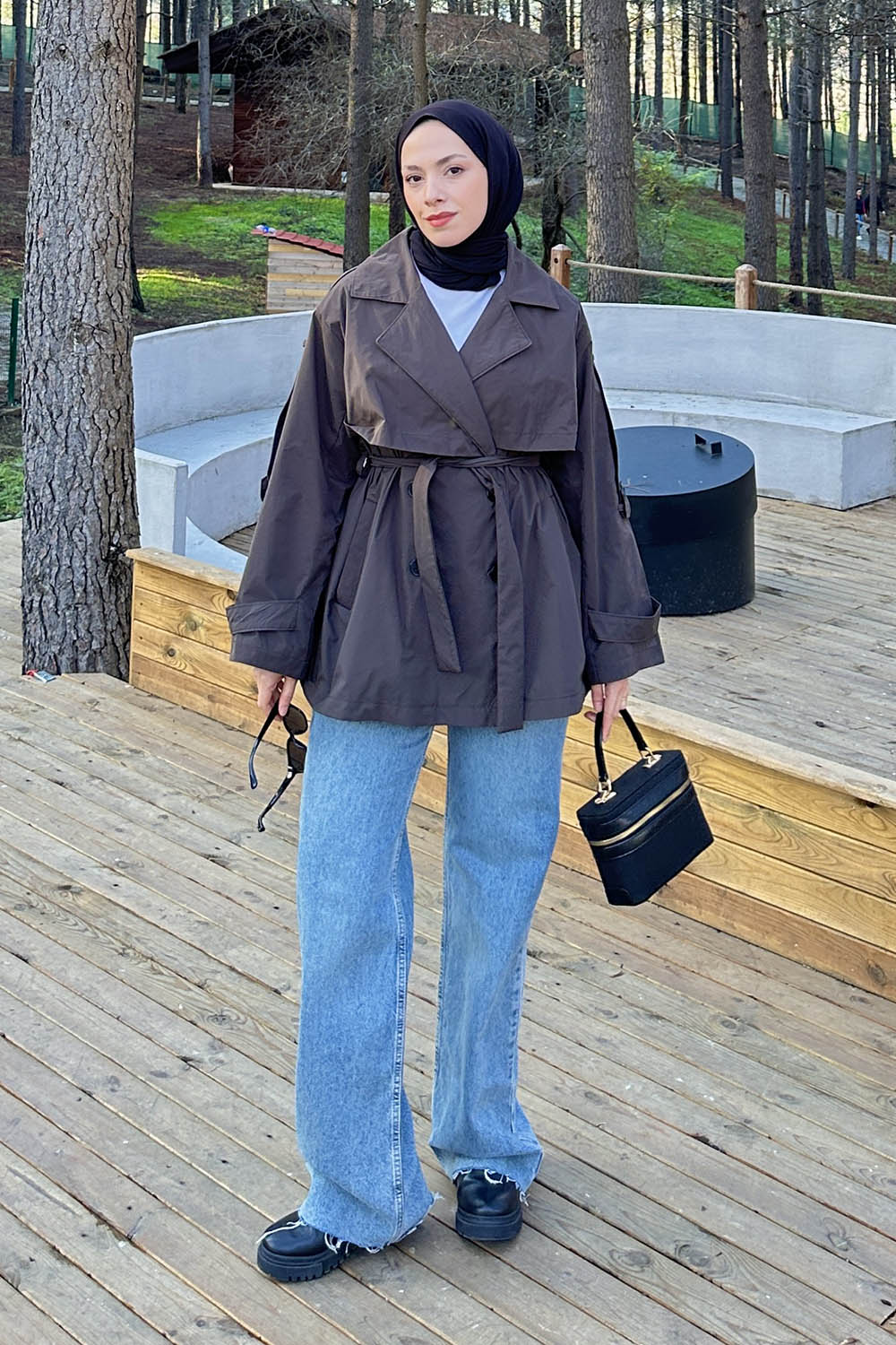 Lamelif Bağlama Detaylı Trençkot Koyu Kahverengi