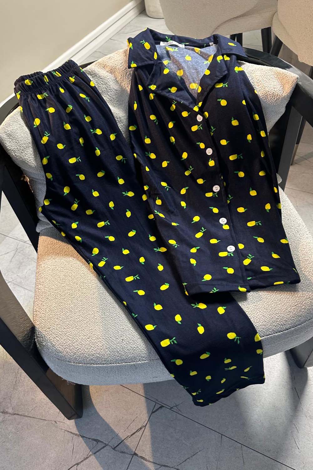 Lamelif Büyük Limon Desenli Pijama Takımı