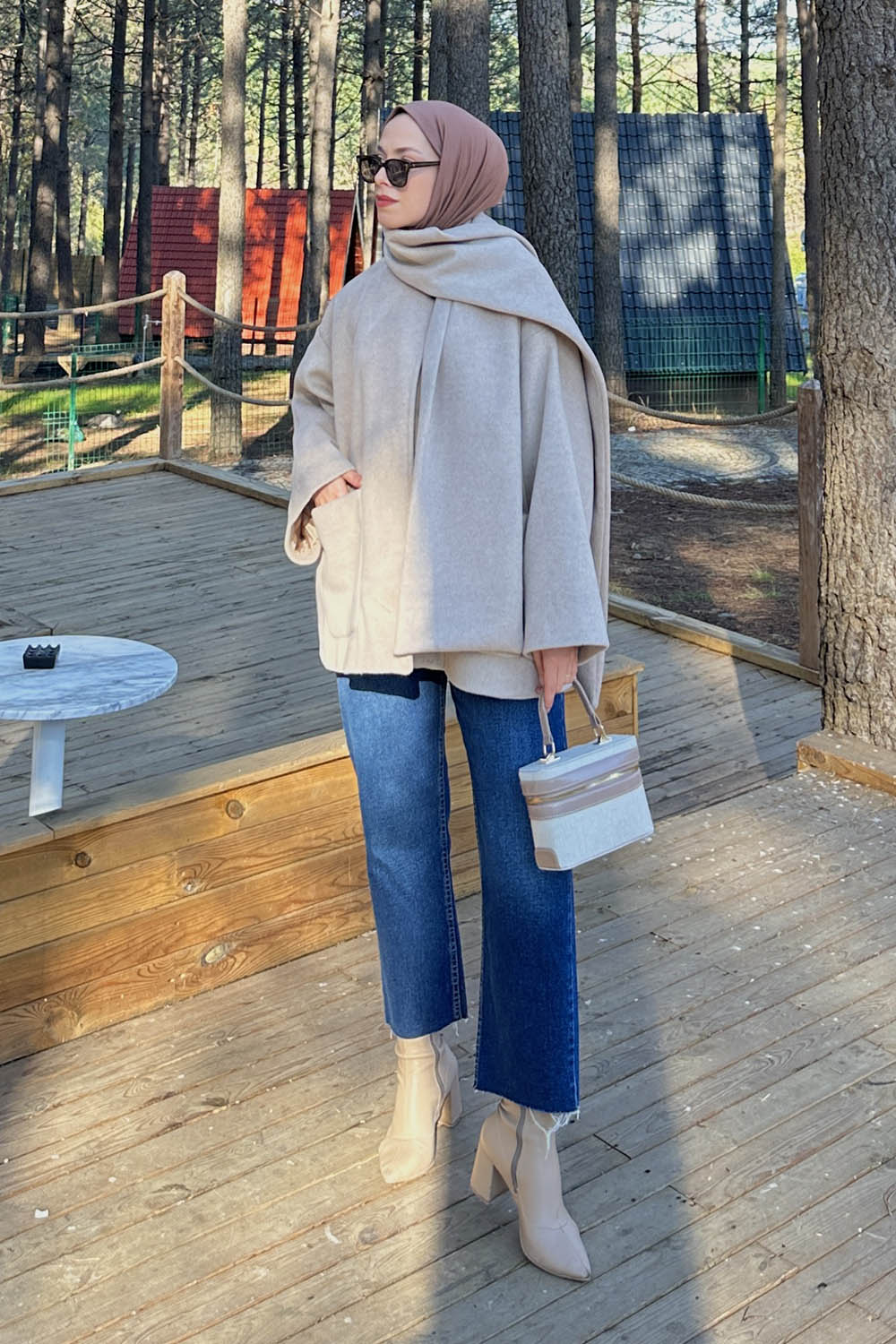 Lamelif Cepli Kaşe Kaban Bej