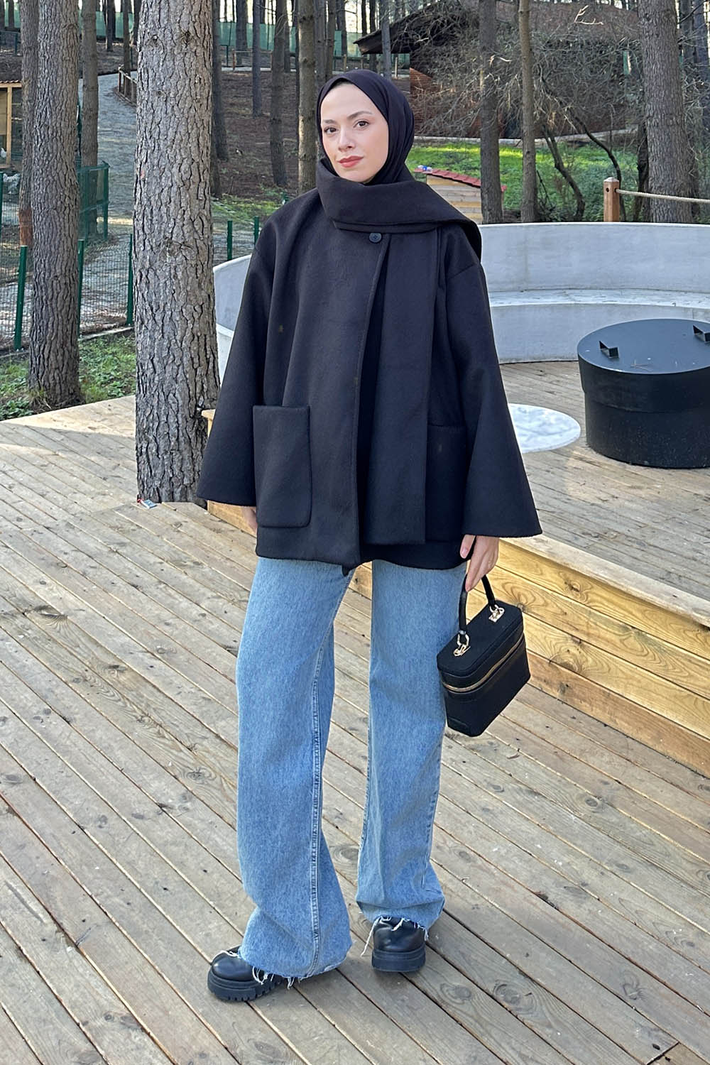 Lamelif Cepli Kaşe Kaban Siyah