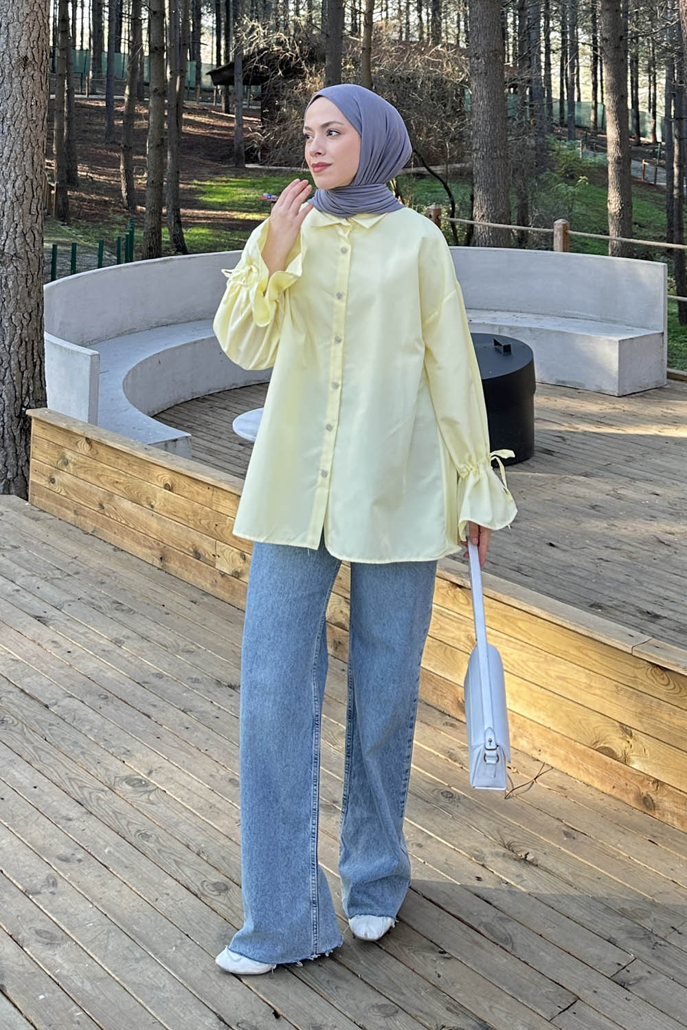 Lamelif Kol Tünel İp Detaylı Gömlek Sarı