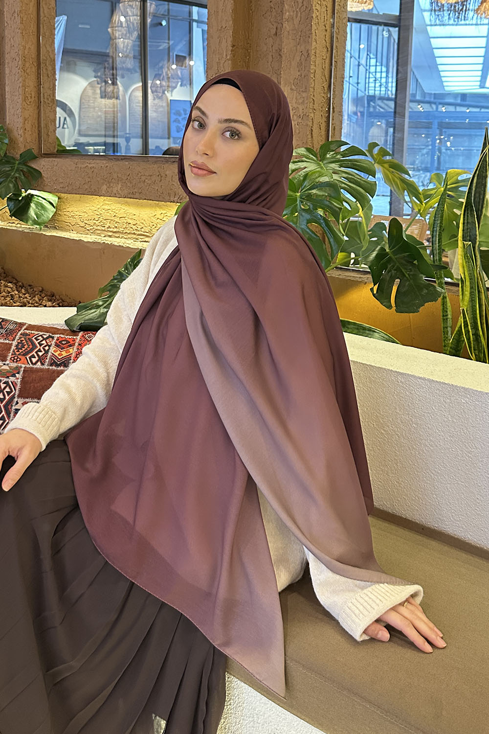 Plum Cotton Striped Shawl