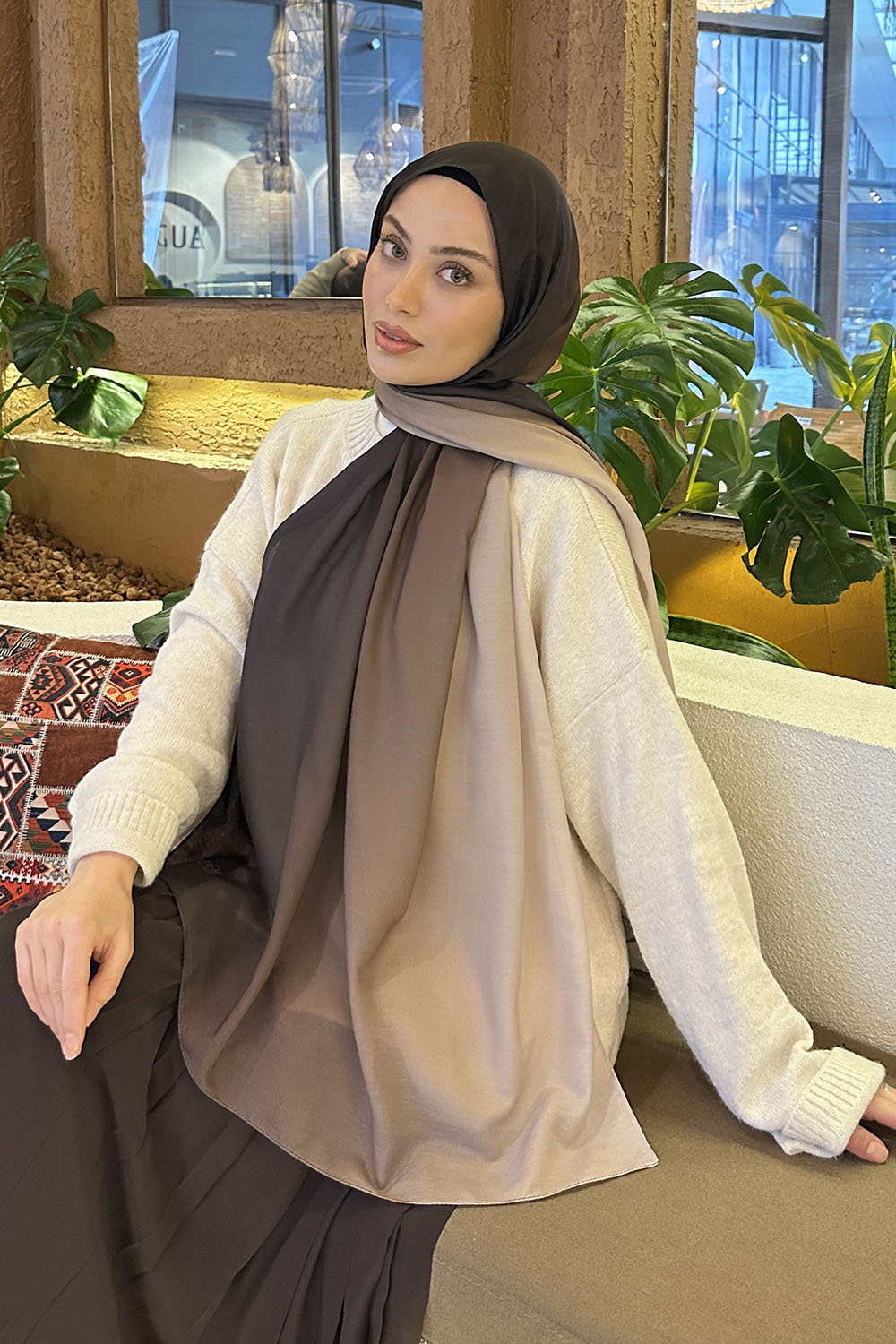 Lamelif Degrade Desen Soft Şal Siyah Toprak