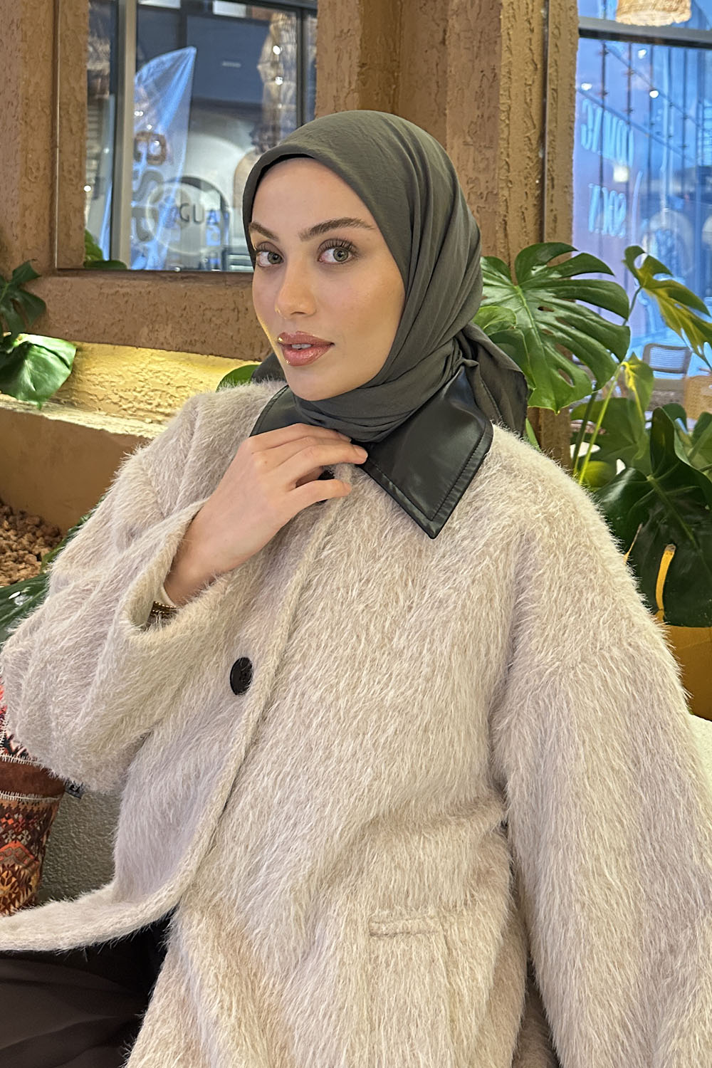 Lamelif Comfort Pamuk Eşarp Haki