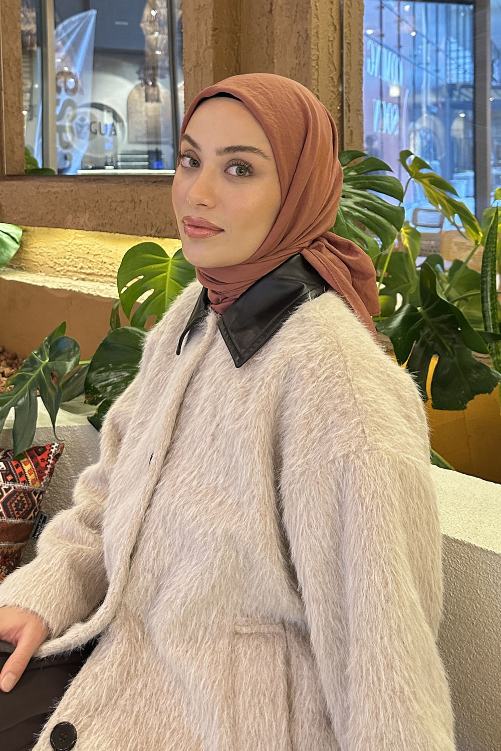 Lamelif Comfort Pamuk Eşarp Koyu Gül