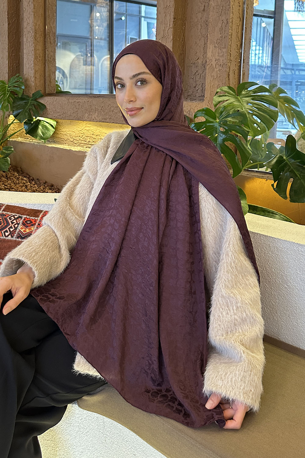 Plum Cotton Fabric Printed Shawl