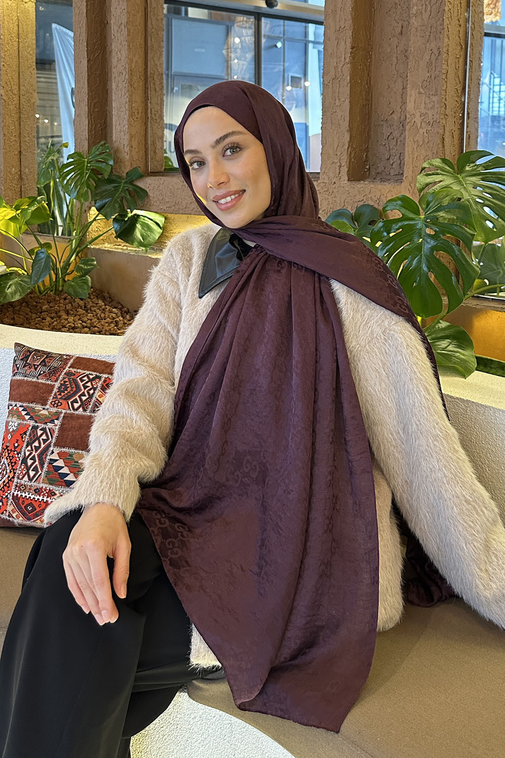 Plum Cotton Fabric Printed Shawl