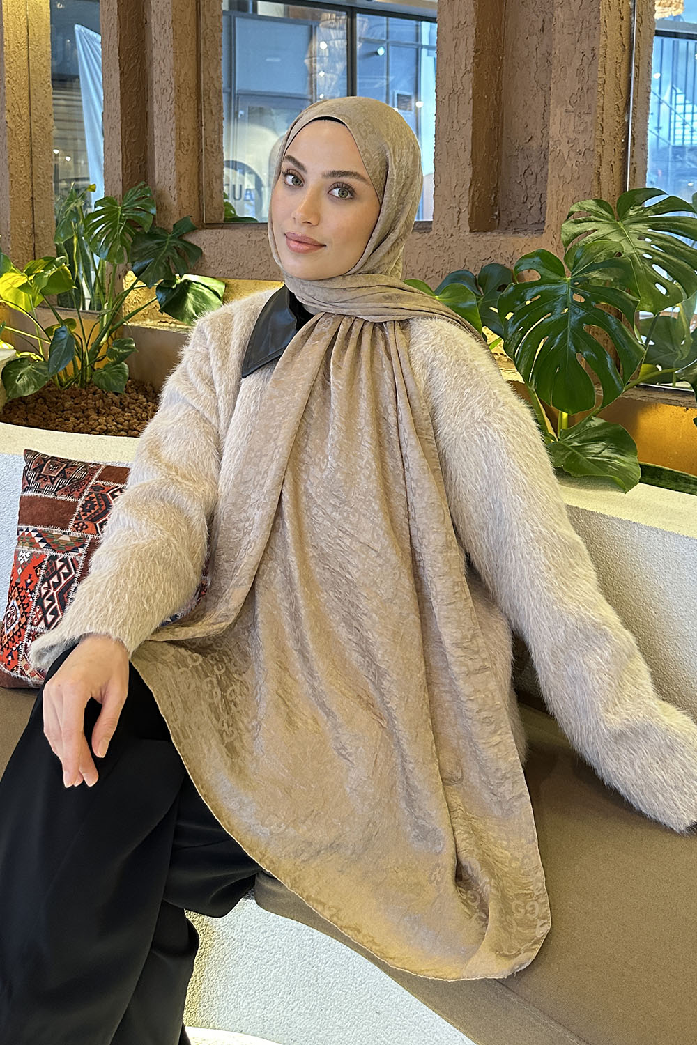 Lamelif  G Desen Ayrobin Floş Jakar  Şal Vizon