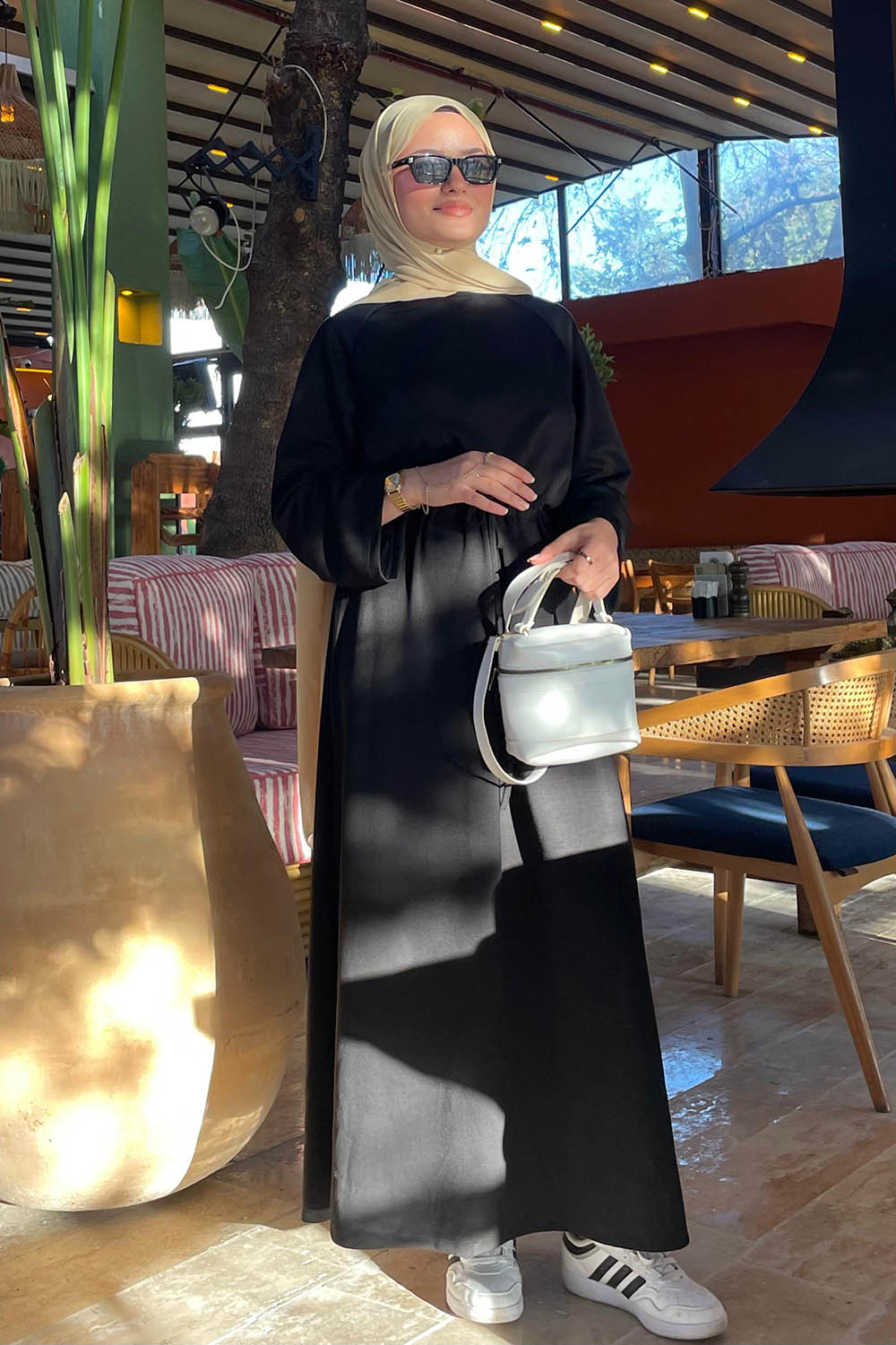 Lamelif Bel Tünel Detaylı Elbise Siyah