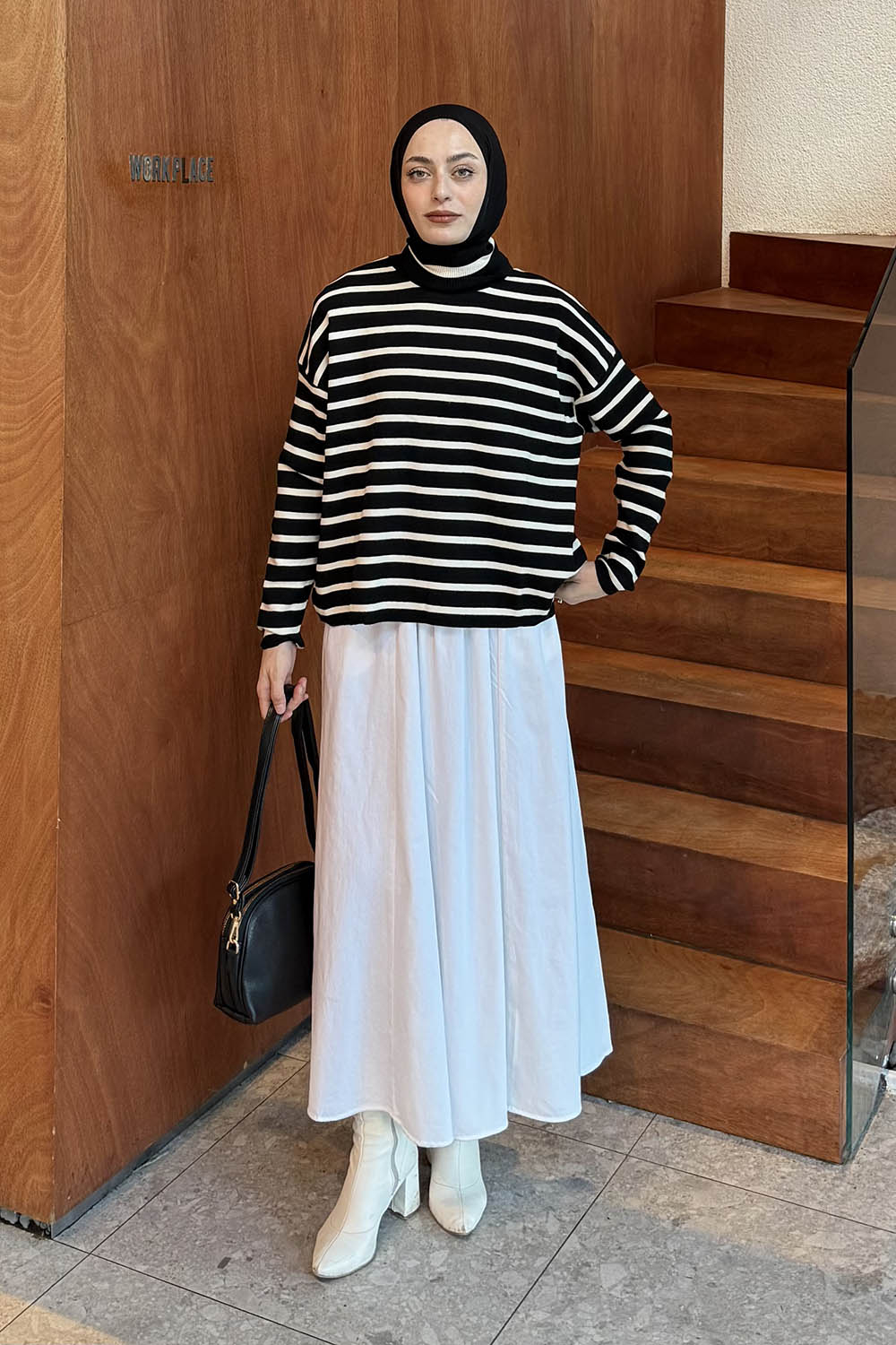 Lamelif Çizgili BalIkçı Kazak Siyah