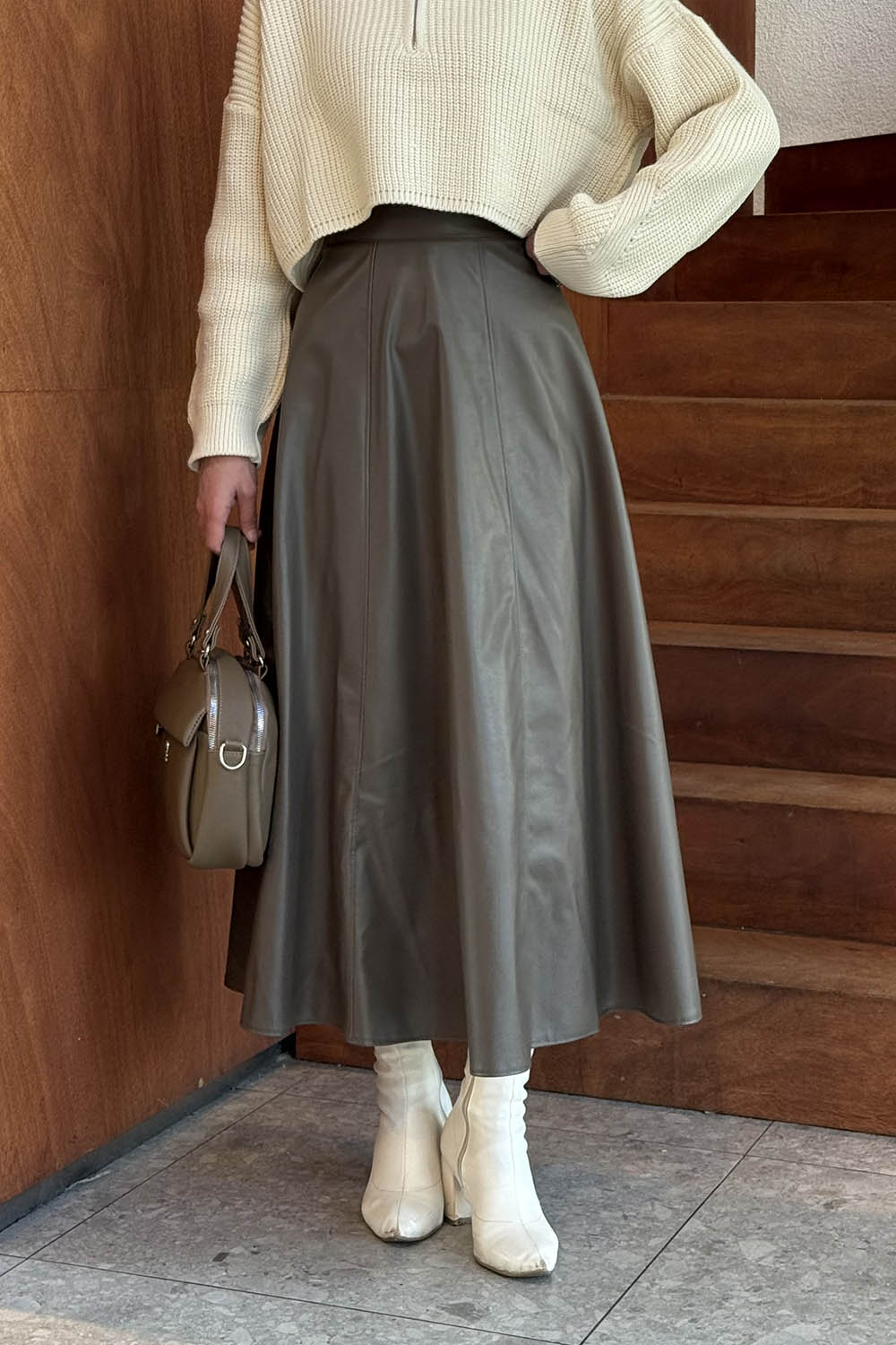 Lamelif Deri Etek Soft Kahve