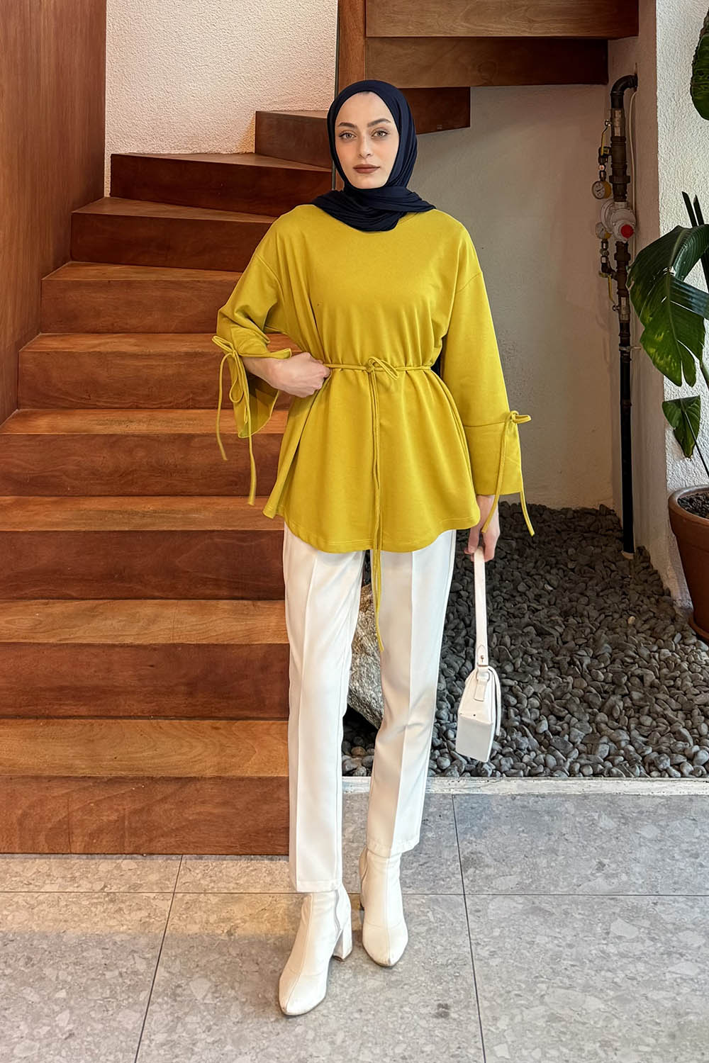 Lamelif Kol Biyeli Sweat Yağ Yeşili