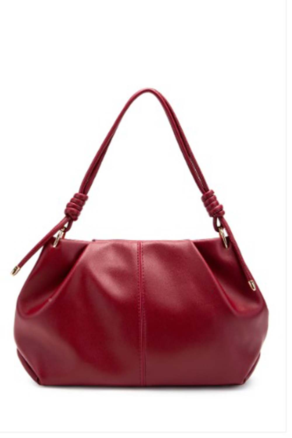 Lamelif Büzgü Detaylı Suni Deri Chen Kol Çanta Bordo