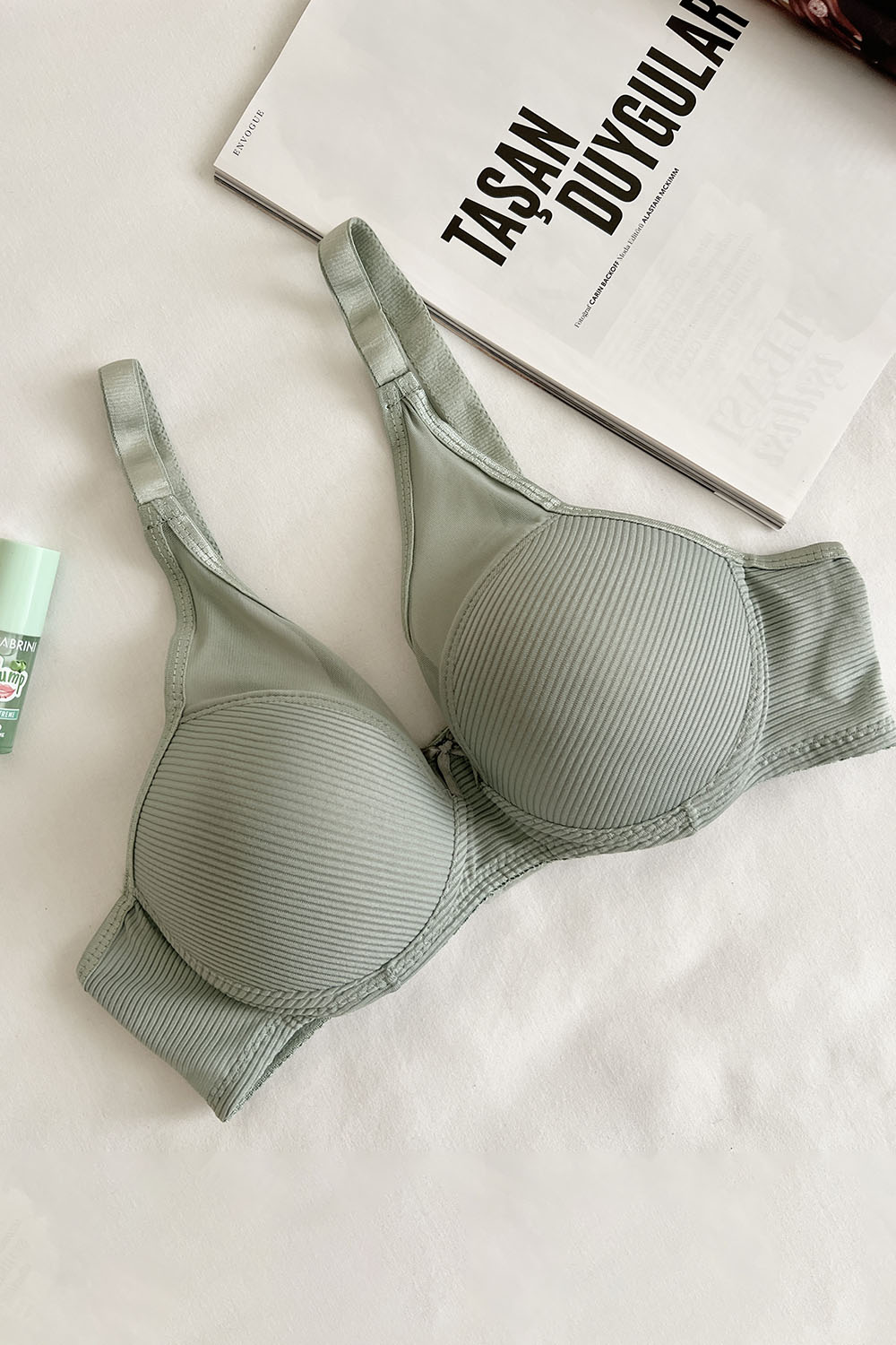 Lamelif Dantelli Tüllü Push Up Sütyen