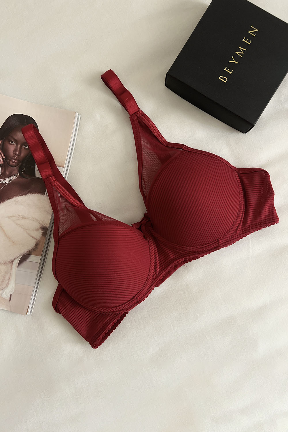 Lamelif Dantelli Tüllü Push Up Sütyen