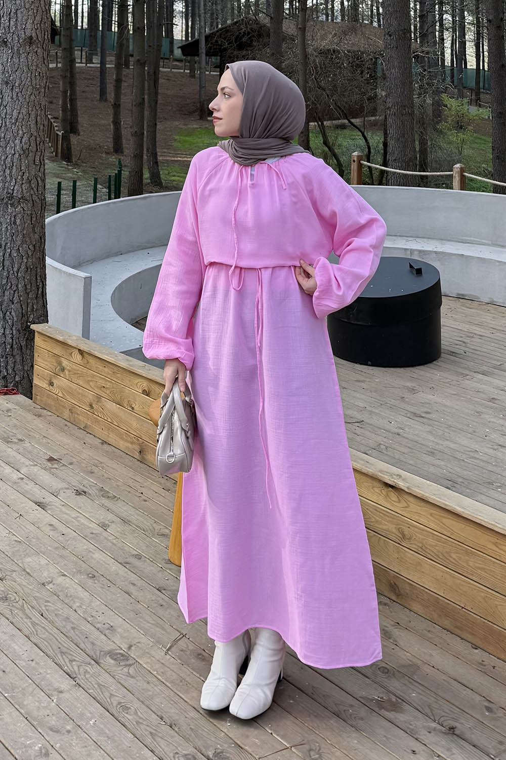 Lamelif Etekli Tesettür Takım Pembe