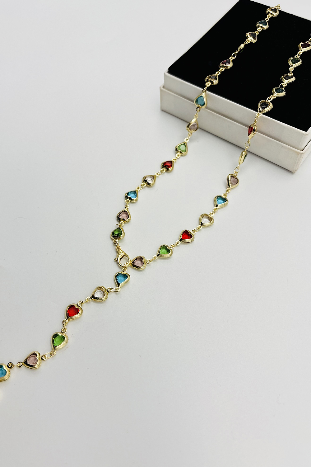 Lamelif Gold Çokrenkli Kalpli Y Kolye