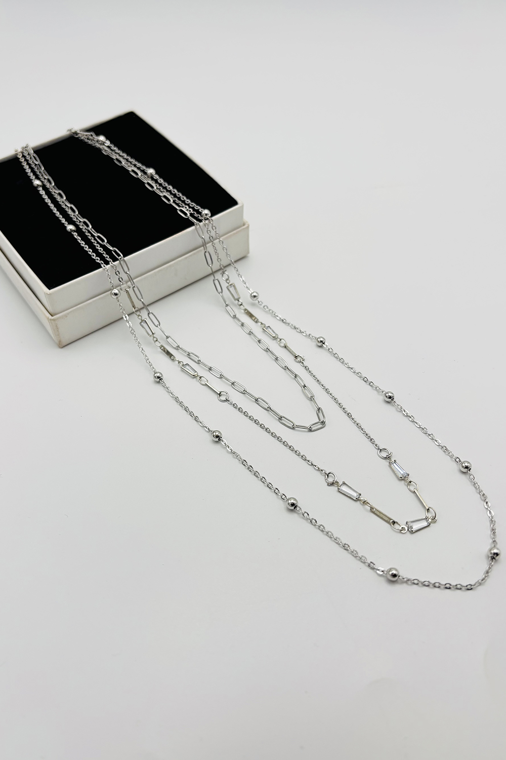 Lamelif Gümüş 3lü Kombin Dorika Boncuklu Zincir Kolye