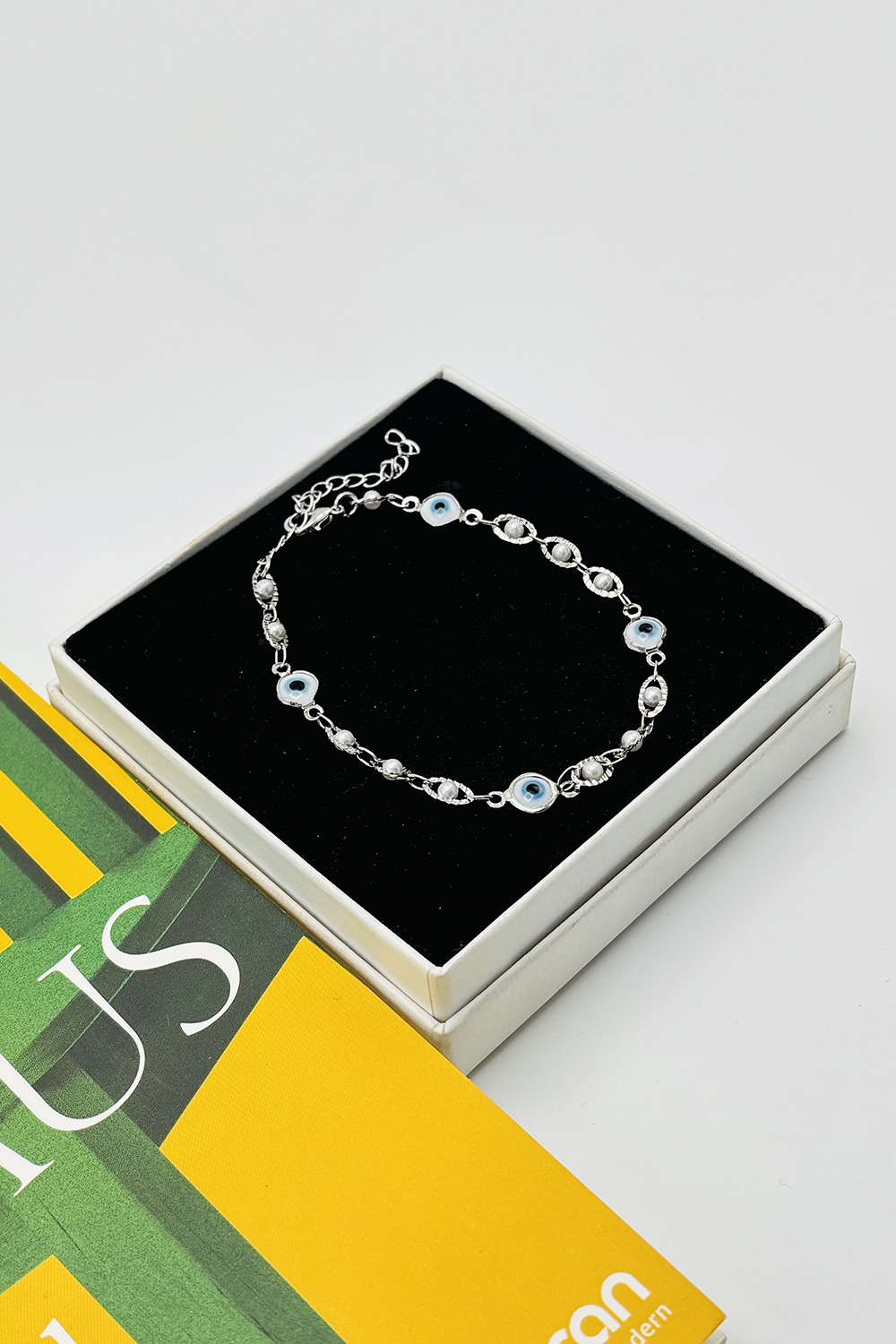 Lamelif Gümüş Nazar Boncuk Ve İncili Zarif Bileklik