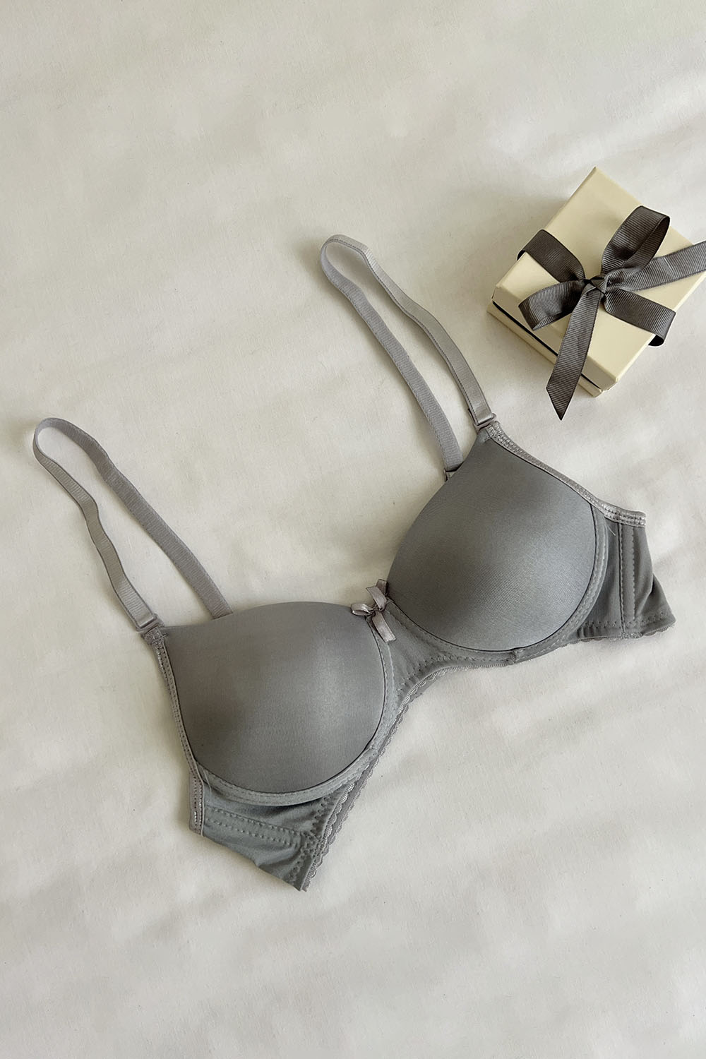 Gray Cotton Fabric Without Underwire Support Bralet