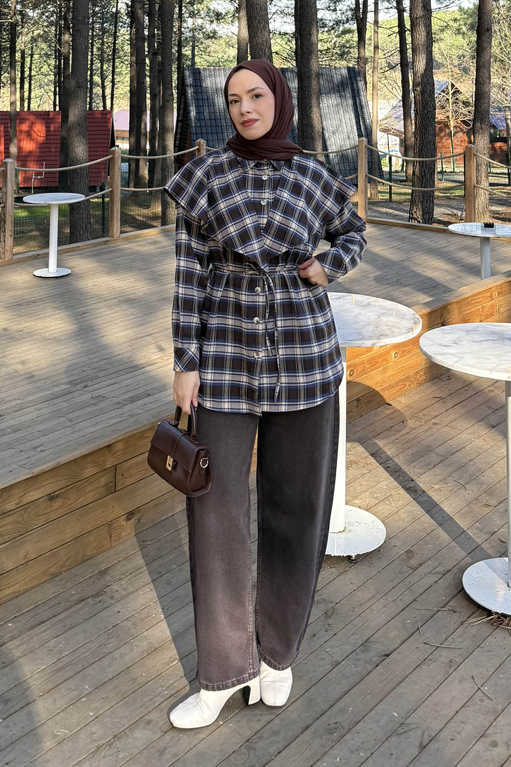 Lamelif Şal Yaka Gömlek Kahve