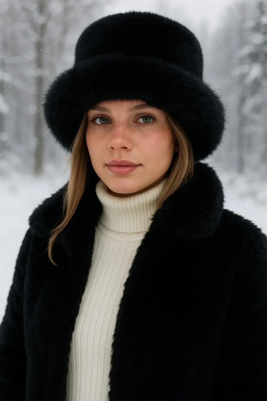 Lameli Siyah Kalın Peluş Kalpak Şapka Bere