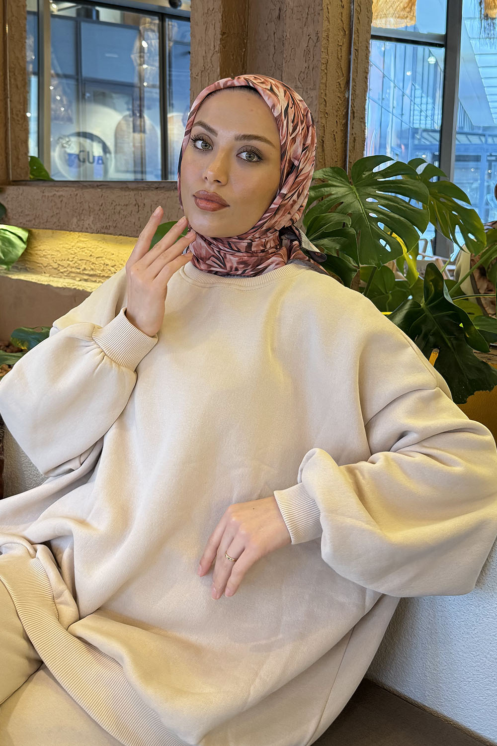 Lamelif Daisy Flowers Desen Soft Eşarp  Pudra