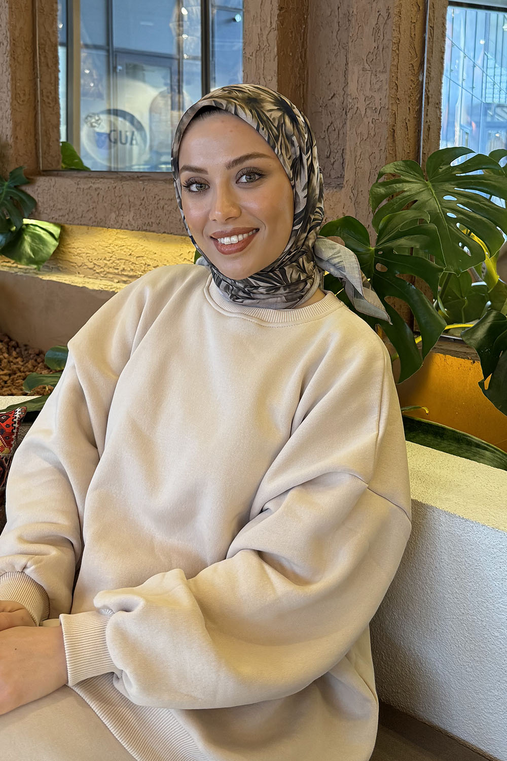 Lamelif Daisy Flowers Desen Soft Eşarp Taş Adaçayı