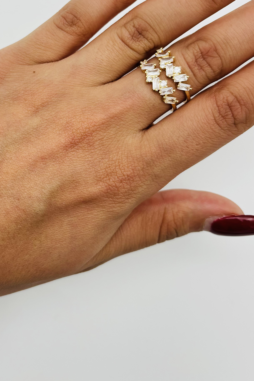 Lamelif Gold Kristal Taşlı Baget Ayarlanabilir Yüzük