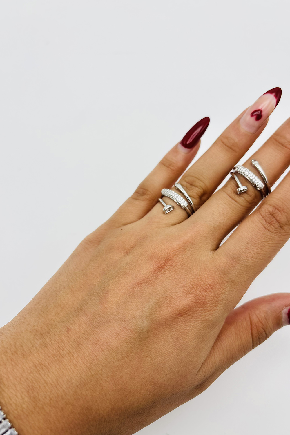 Lamelif Gümüş Kristal Taşlı Sarmal Ayarlanabilir Yüzük