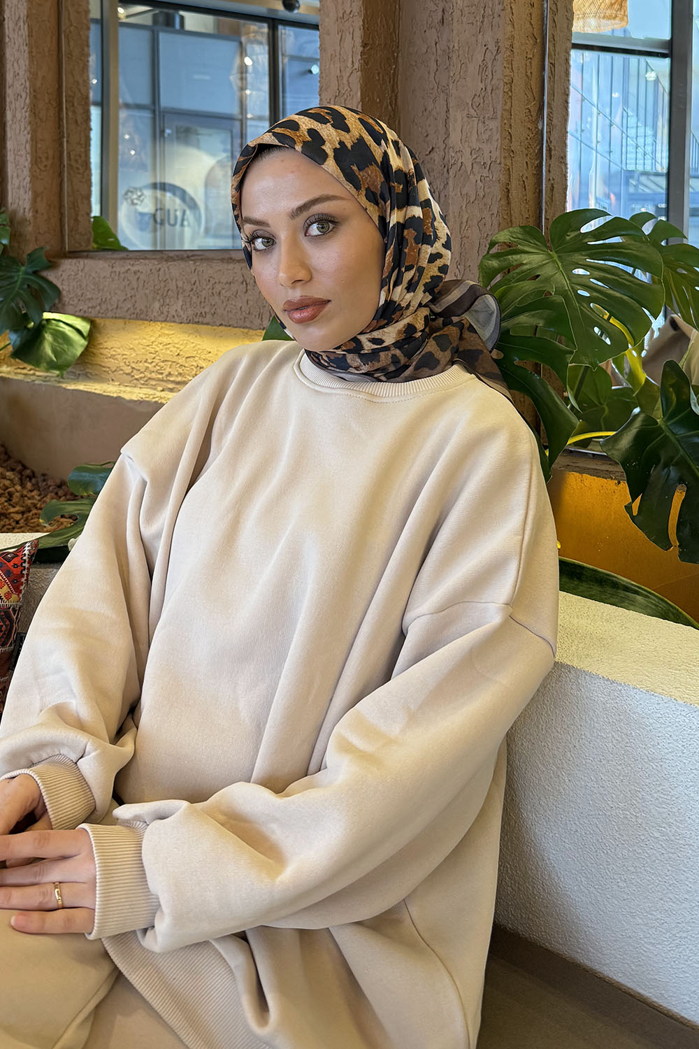 Bitter Brown Cotton Fabric Striped Flowering Straight Printed Scarf