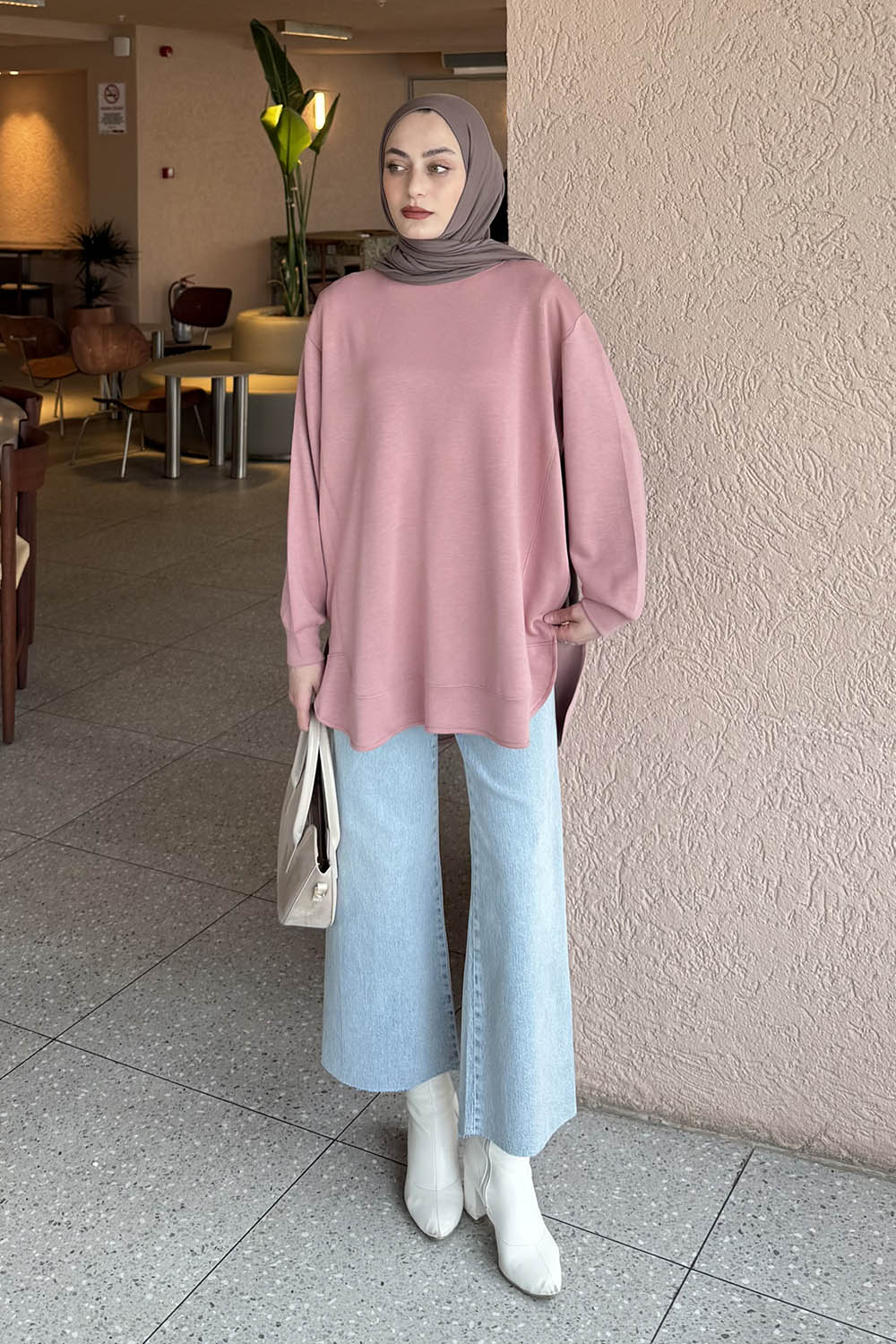 Lamelif Oysho Dikişli Sweat Gül Rengi