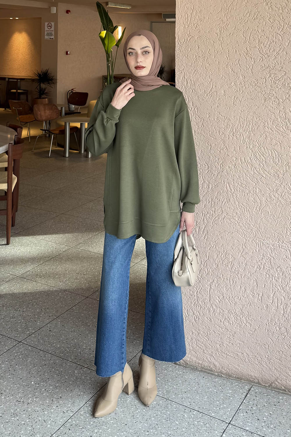 Lamelif Oysho Dikişli Sweat Haki