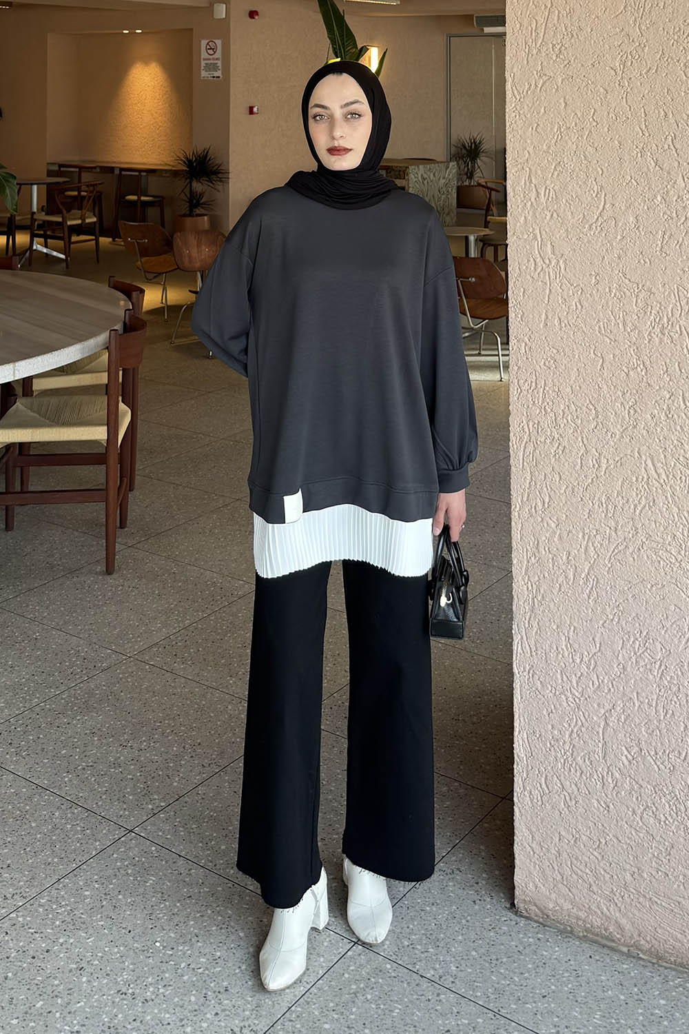 Lamelif Pilise Detaylı Tunik Antrasit