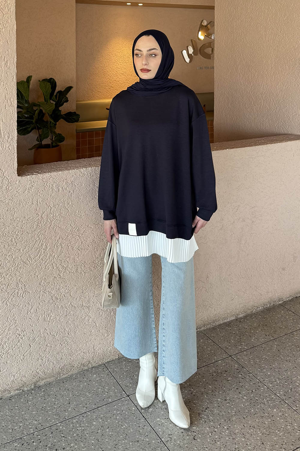 Lamelif Pilise Detaylı Tunik Siyah