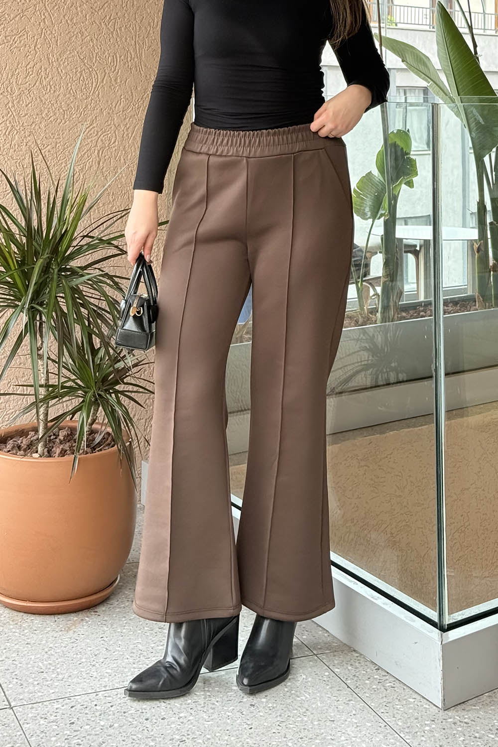 Lamelif Çımalı Scuba Pantolon Acı Kahve