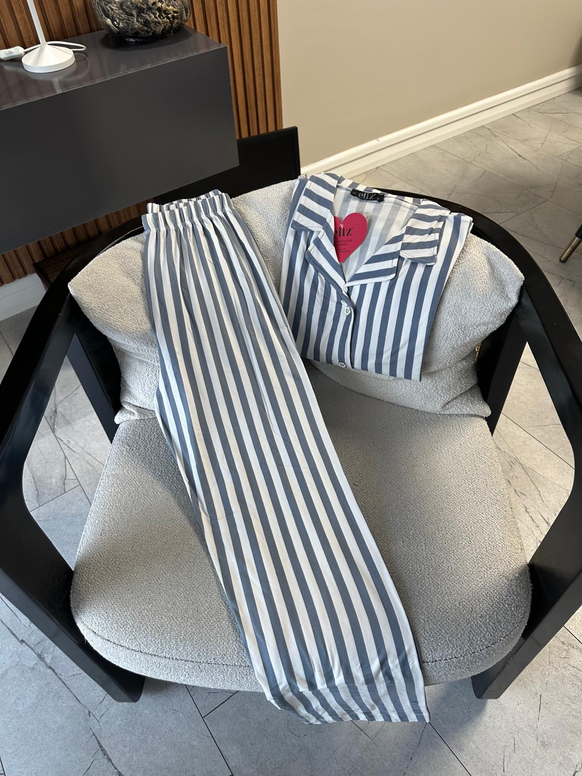 Lamelif Bambu Likraşe Şerit Desenli Pijama Takım