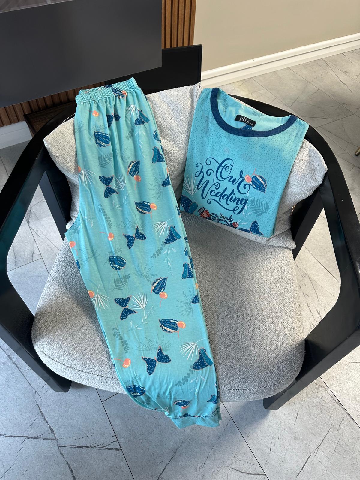 Lamelif Viskon Likralı Pijama Takım Buz Mavisi