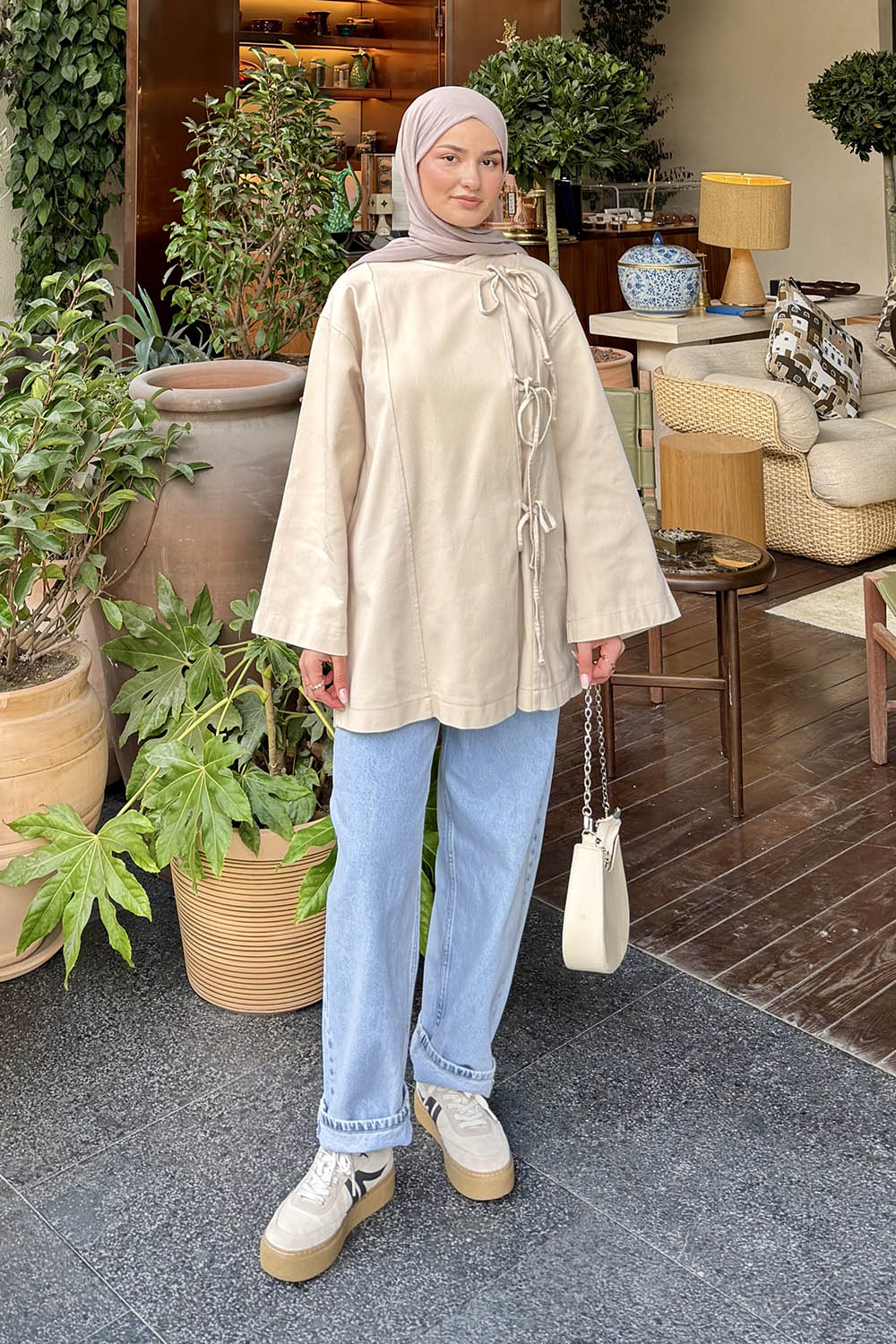 Lamelif Bağlama Detaylı Kimono Taş Rengi