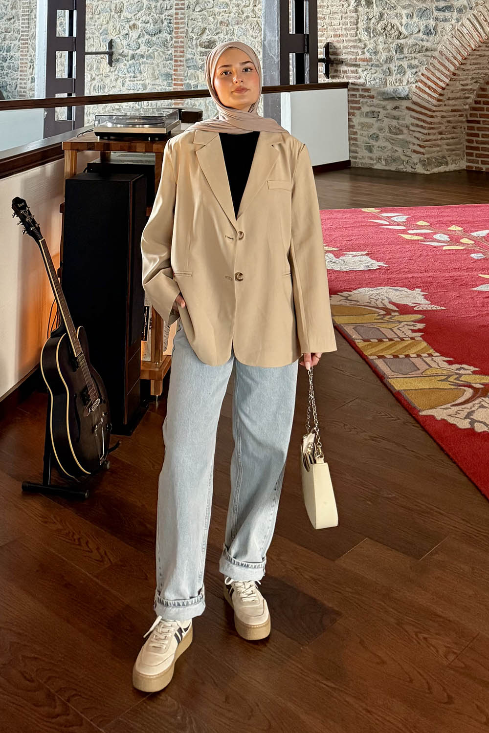 Lamelif Oversize Gizli Cep Ceket Vizonrengi