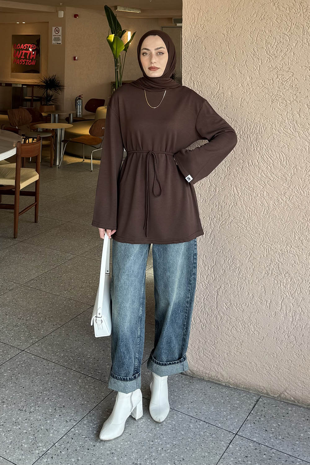 Lamelif Bağlama Detaylı Oysho Sweat Acı Kahve